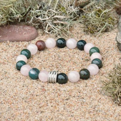 Bracciale in pietra sanguigna (eliotropio) e quarzo rosa