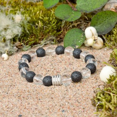 Bracciale di pietra lavica e quarzo chiaro