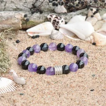 Bracciale in Agata Nera e Ametista