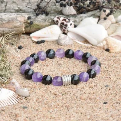 Bracciale in Agata Nera e Ametista