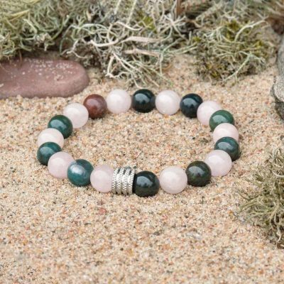 Bracciale in Eliotropio e Quarzo Rosa