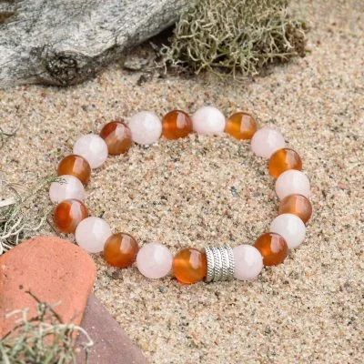 Bracciale in Quarzo Rosa e Corniola