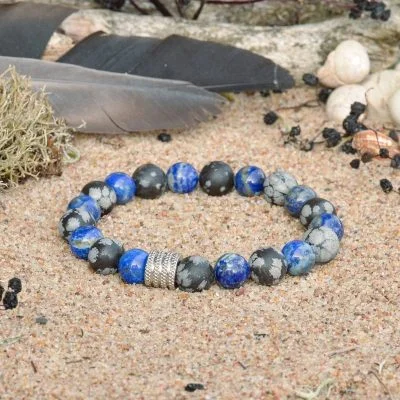 Bracciale in Ossidiana Fiocco di Neve e Lapislazzuli
