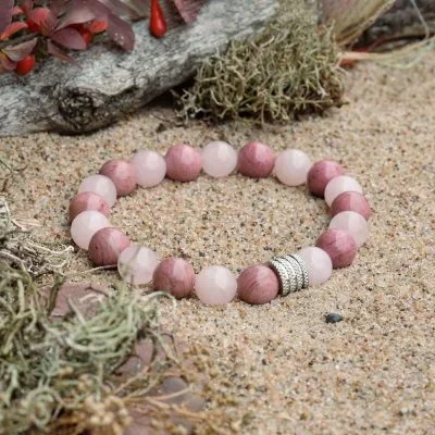 Bracciale in Rodocrosite e Quarzo Rosa