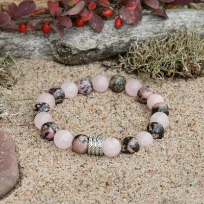 Bracciale in Rodonite e Quarzo Rosa