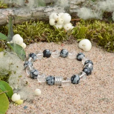 Snaiginio Obsidiano ir Kalnų Krištolo Apyrankė