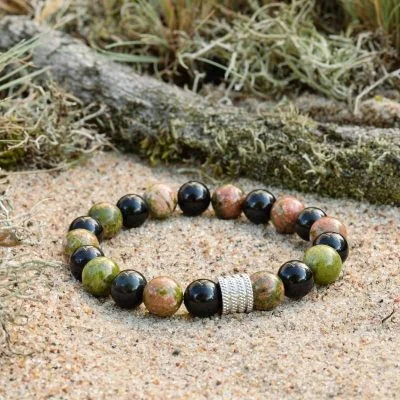 Bracciale in Unakite e Ossidiana Nera