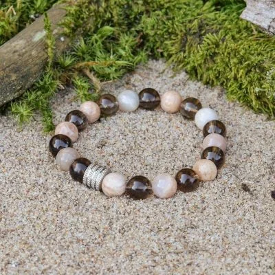 Bracciale in Quarzo Fumè e Feldspato