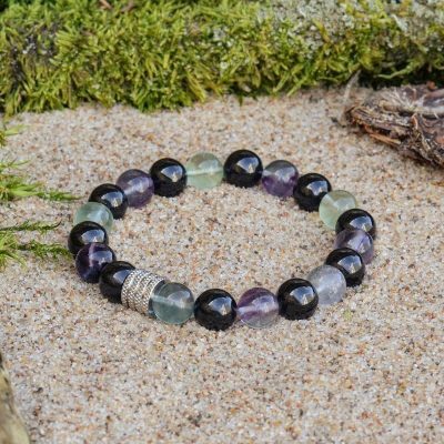 Bracciale in Tormalina Nera (Schorl) e Fluorite