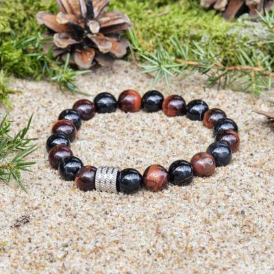 Bracciale in Agata Nera e Ferro Tigrato