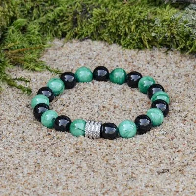 Bracciale in Malachite e Tormalina Nera (Schorl)
