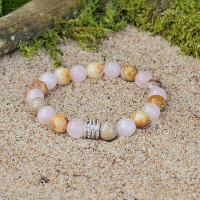 Bracciale in Agata Pizzo e Quarzo Rosa