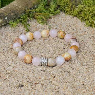 Bracciale in Agata Pizzo e Quarzo Rosa
