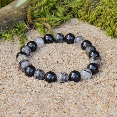 Bracciale in Quarzo Tormalinato e Tormalina Nera (Schorl)