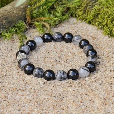 Bracciale in Quarzo Tormalinato e Tormalina Nera (Schorl)