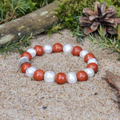 Bracciale di Perle e Diaspro Rosso