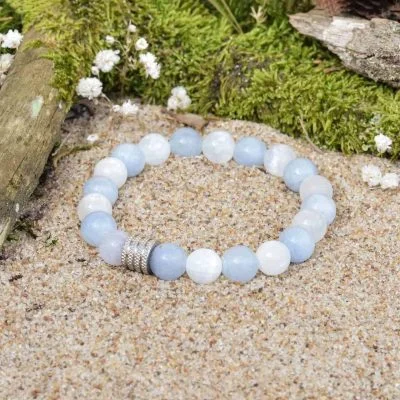 Bracciale in Selenite e Acquamarina