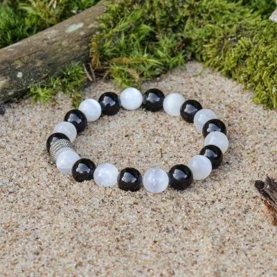 Bracciale in Selenite e Tormalina Nera (Schorl)