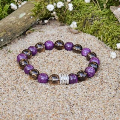Bracciale in Sugilite e Quarzo Fumè