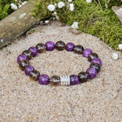 Bracciale in Sugilite e Quarzo Fumè