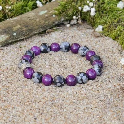 Bracciale in Sugilite e Ossidiana Fiocco di Neve