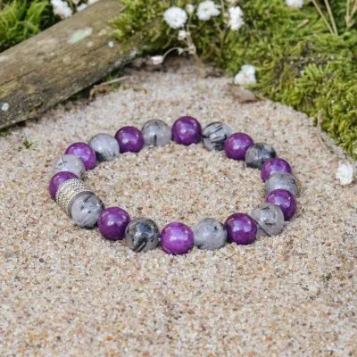 Bracciale in Sugilite e Quarzo Tormalinato